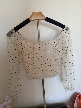 Fashion Nova Black Polka Dot Sheer Long Sleeve Crop Top